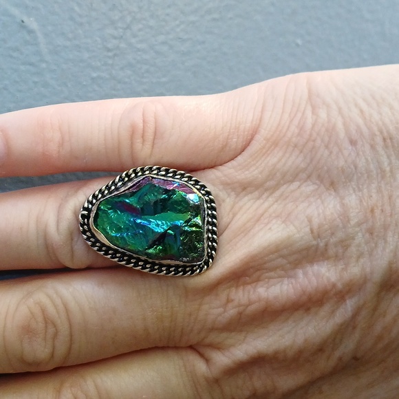 New Rainbow Titanium Crystal Quartz 925 Silver Ring. - Picture 3 of 12